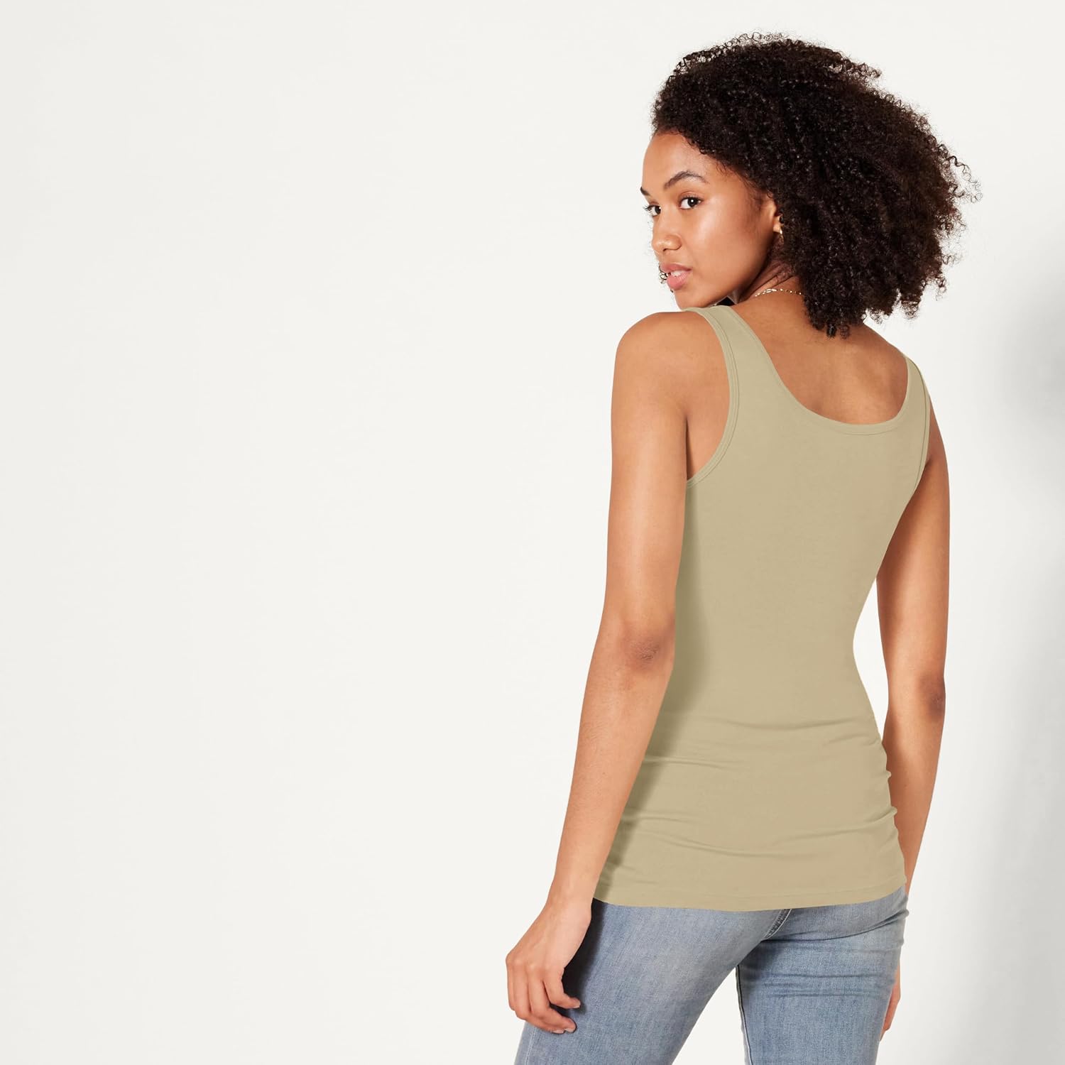 Amazon Essentials Women's Slim-Fit Ribbed Scoop Neck Tank Tops, Pack of 2, Beige, Small image 4