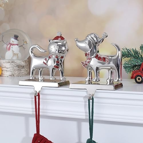 Miniatura 6 de Juego de 2 soportes de calcetines de Navidad para chimenea, mantel de perro, guirnalda de manto, clips para calcetines, ganchos para calcetines,