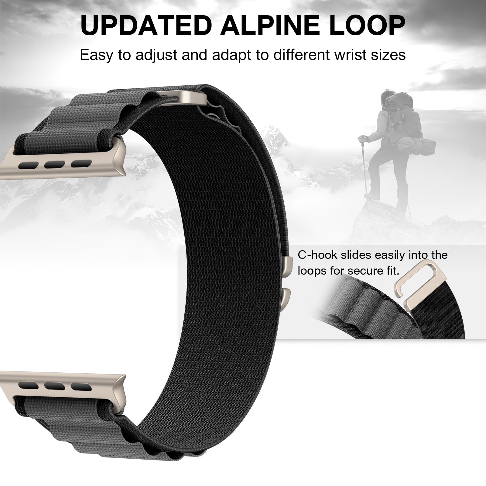 MRAIN-H Cinturino Alpine Loop in nylon compatibile con Cinturino Apple Watch Ultra 2 1 49mm 46mm 45mm 44 mm cinturino regolabile per iWatch Serie SE 10/9/8/7/6/5/4/3/2/1