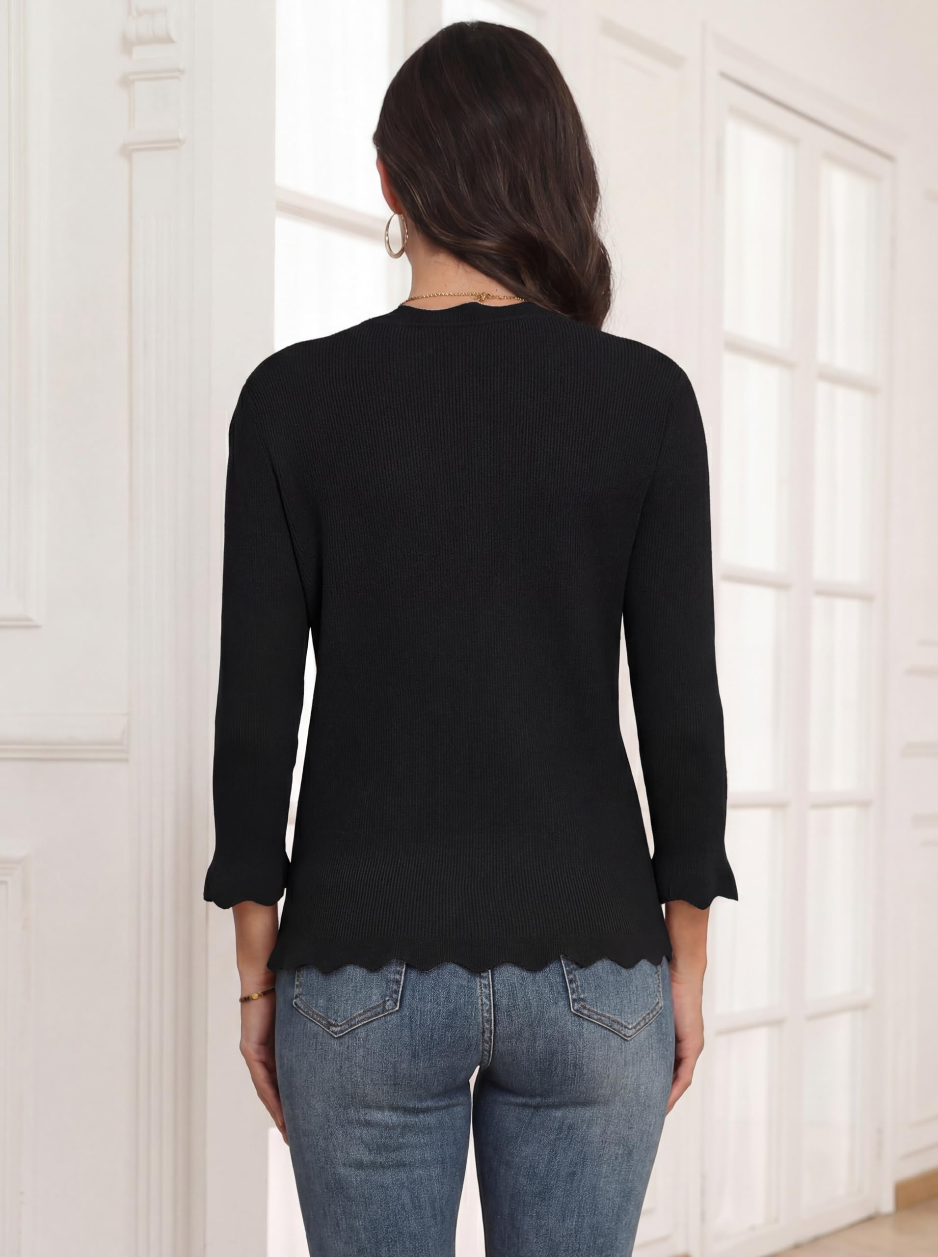 GRECERELLE Cárdigan ligero para mujer con cuello en V, manga 3/4, botones cortos, elegante, de punto, primavera, verano, otoño