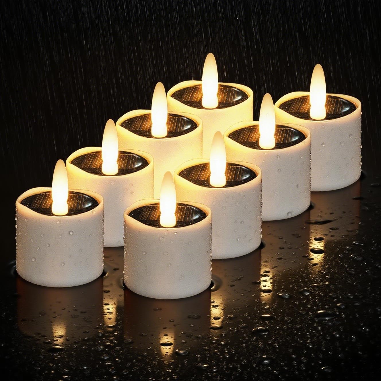 HL Solar Teelichter für Außen Wasserdicht,Flammenlose Solarkerzen,Solar licht outdoor Dusk To Dawn solarlichter Wiederaufladbar LED Flackernd für Garten Party Tisch Deko(Warmweiß 12 Stück 3.8cm)
