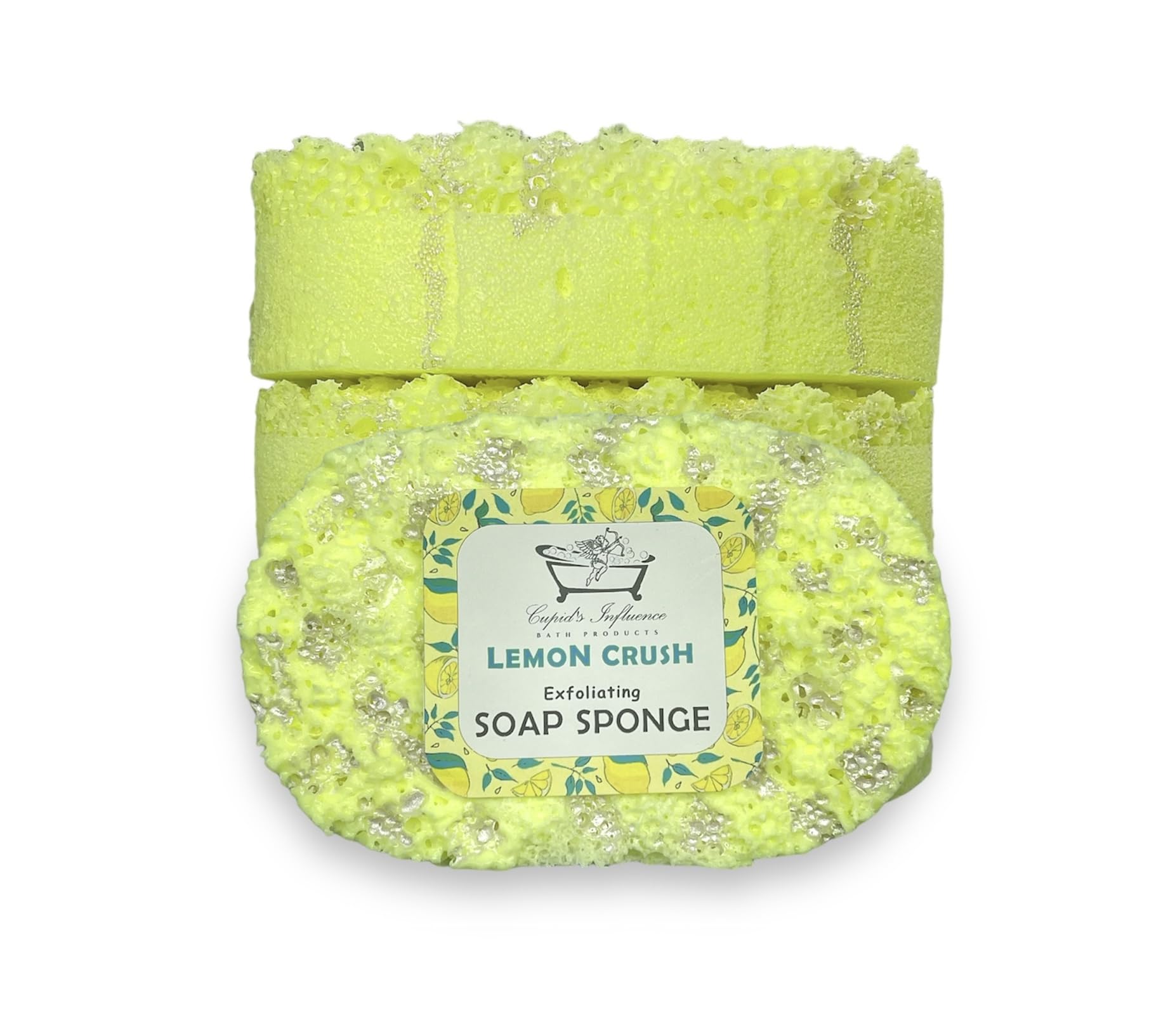 Lemon Crush Exfoliating Soap-Filled Sponge - Body Wash & Tan Remover | Vegan Shower Pouf for Bath & Scrubbing | Stocking Fillers