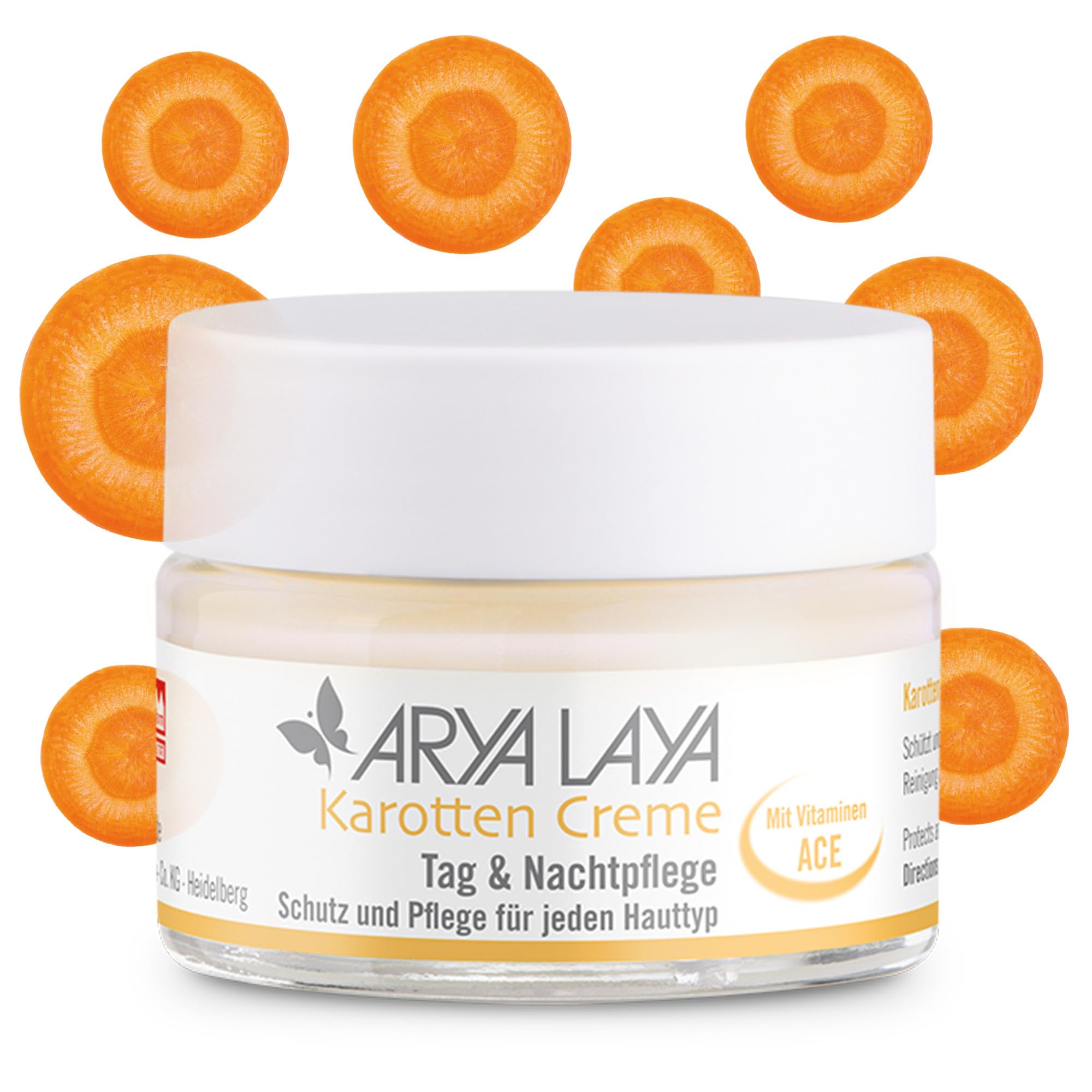 ARYA LAYA Karotten Creme Tag & Nachtpflege, 50 ml – Gesichts-Pflege für feuchtigkeitsarme, trockene und normale Haut, Feuchtigkeits-Creme für einen frischen und leicht getönten Teint