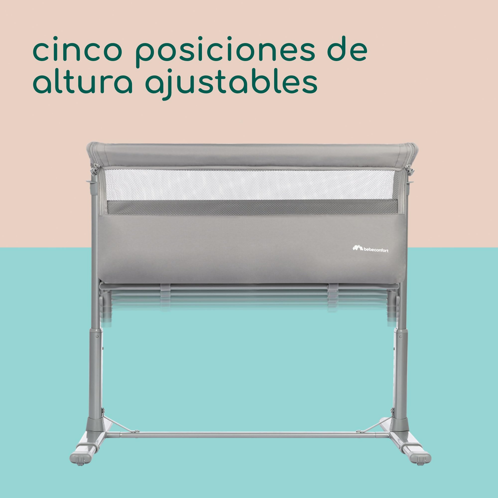 Bebeconfort Zina Colecho Bebé y Cuna Independiente Desde el Nacimiento hasta los 6 Meses (de 0 a 9 kg), Cuna Bebé Plegable, 5 Posiciones de Altura Ajustables, Colchón Reclinable, Mineral Grey