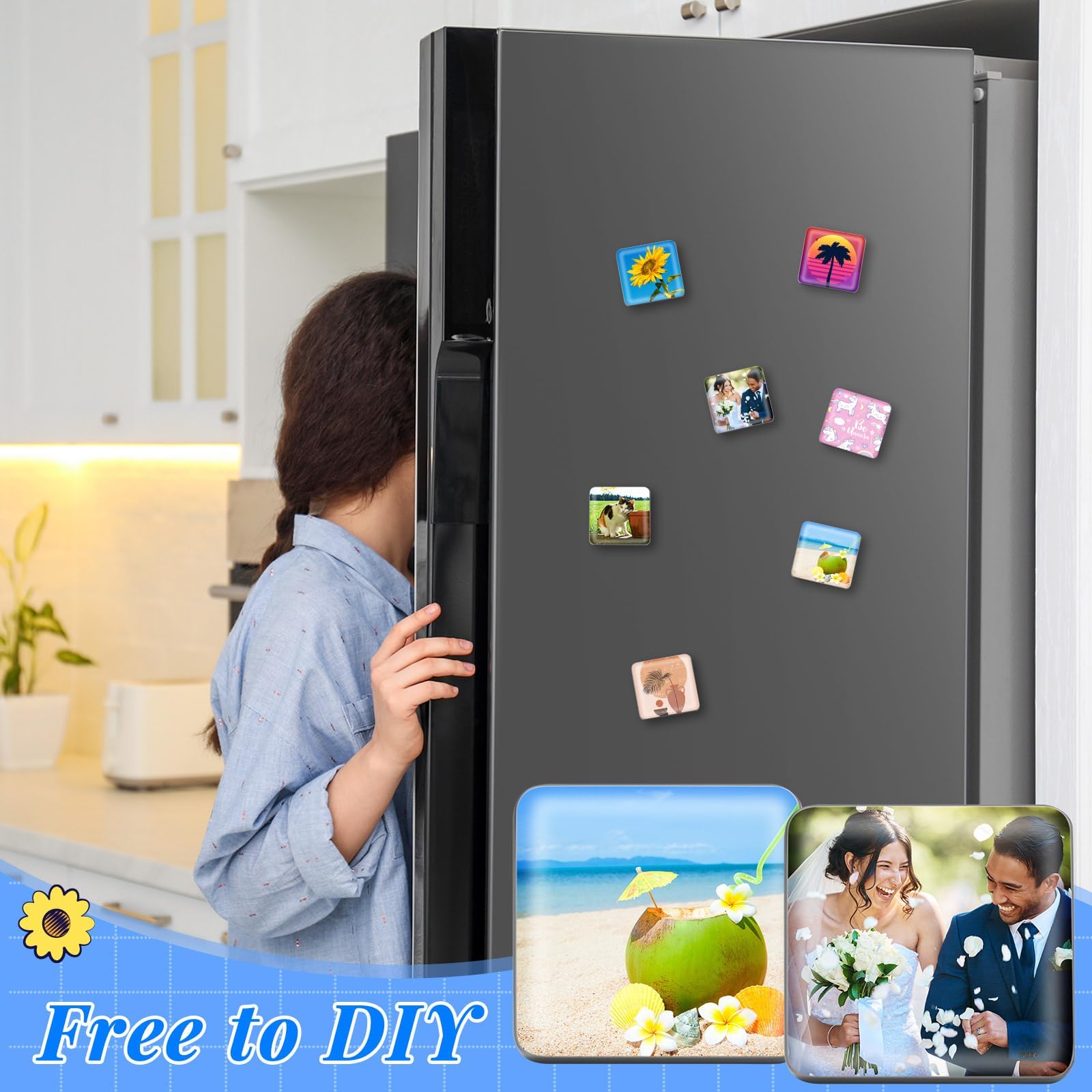 200 Sets 50mm/ 2 Inch Button Press Supplies Square Button Parts DIY Fridge Magnets Craft Set Including Magnet, Metal Cover, Plastic Back Cover, Pins, Transparent Film, Blank Paper