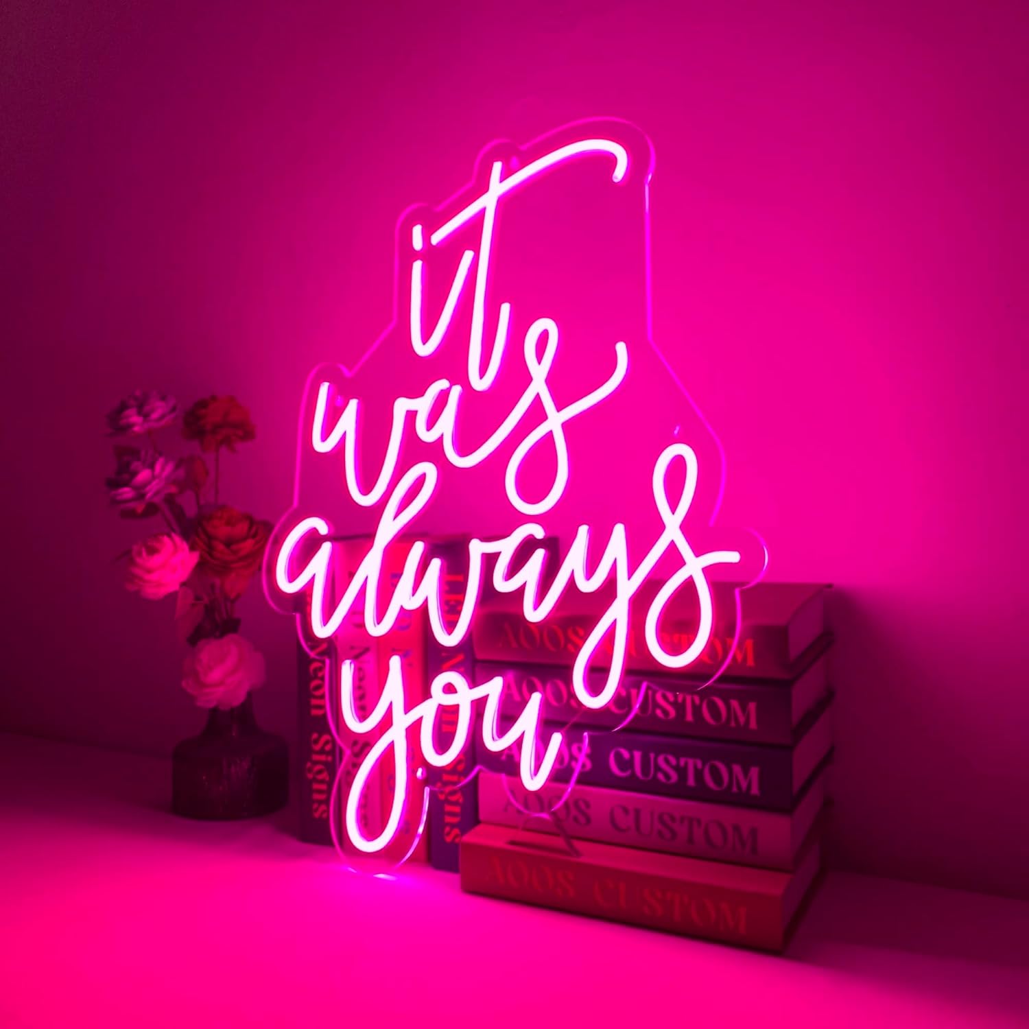 Custom LED Neon Wedding Sign with Dimmer Switch, Wedding Neon Sign for Reception Backdrop, Light Up Neon Wall Decor for Engagement Party, Bridal Shower, Anniversary Photo Booth Decor ( It Was Always You ) 24"x18"