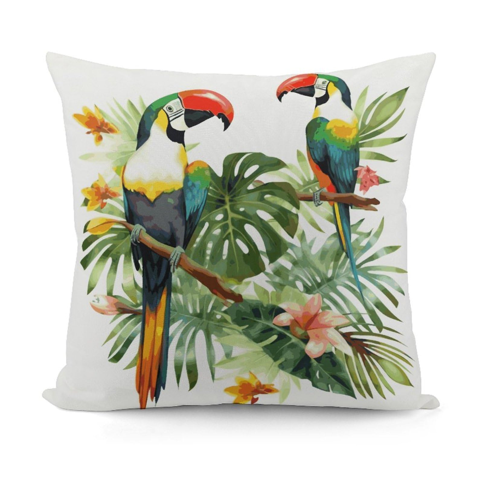 VstaDank Toucans Parrot Palm Tree Leaves Throw Pillow Covers 18x18 Inch Soft Couch Home Decor Cushion Cover Comfortable Plush Square Cushion Case Farmhouse Decorative Pillowcase for Living Couch