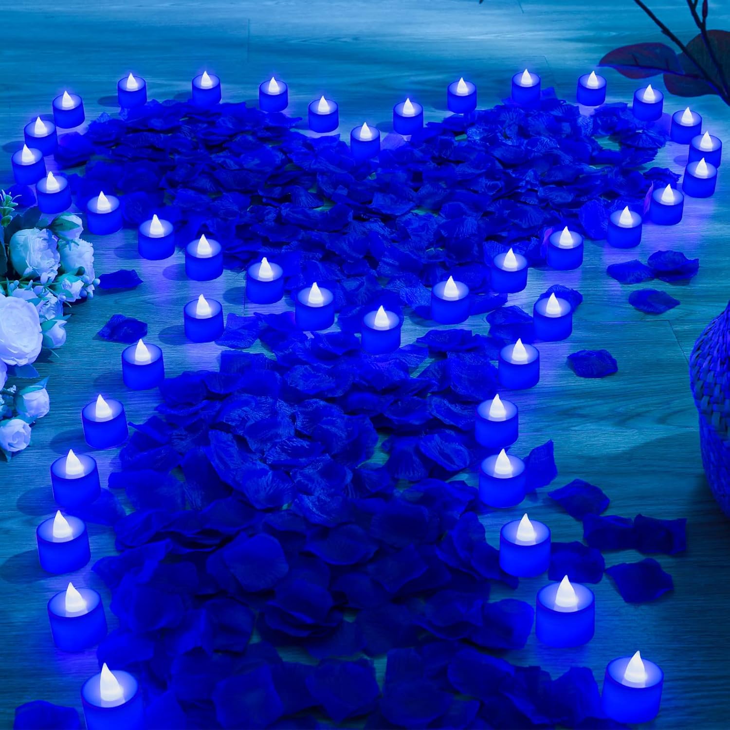 Coume 6000 Pcs Artificial Rose Petals with 72 Pcs Flameless