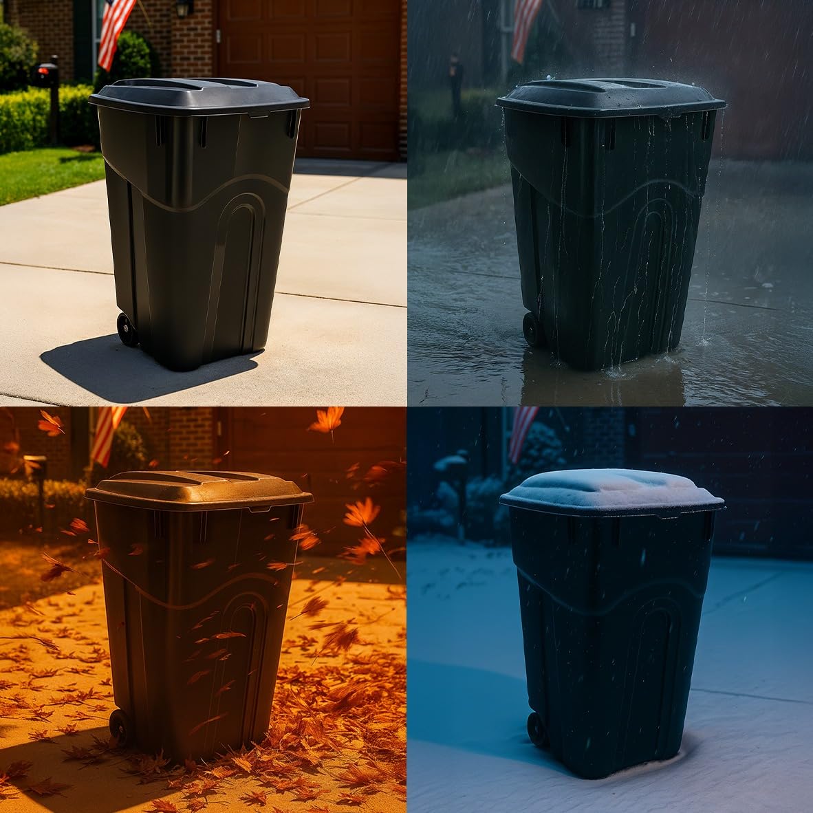 GardenNest 4 PCS 45 Gallon Heavy Duty Plastic Garbage Cans Trash Cans Rubbish Bin Attached Lid 2 Built in Rugged Wheels Easy Grip Handle Click Lock Lid Design Perfect for Both Indoor Or Outdoor Use
