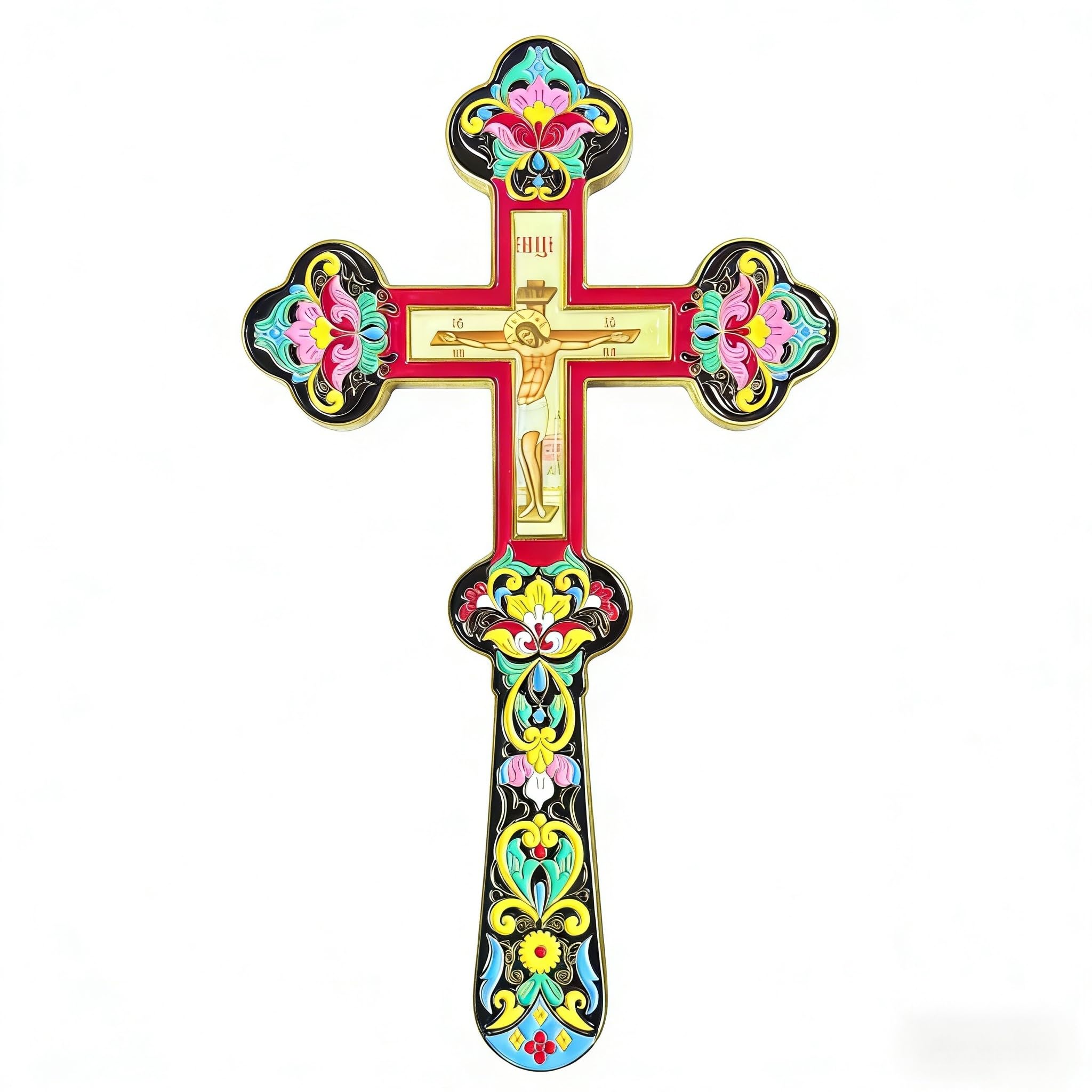 Cruz ortodoxa de bendición 29 cm esmalte dorado RZRHMUHN 8