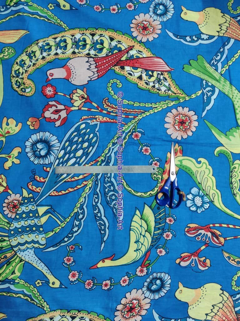 The Yard - Tessuto in voile con stampa indiana a forma di pavone con stampa etnica Sanganer Kurti, per sartoria, cucito e trapuntatura zingara
