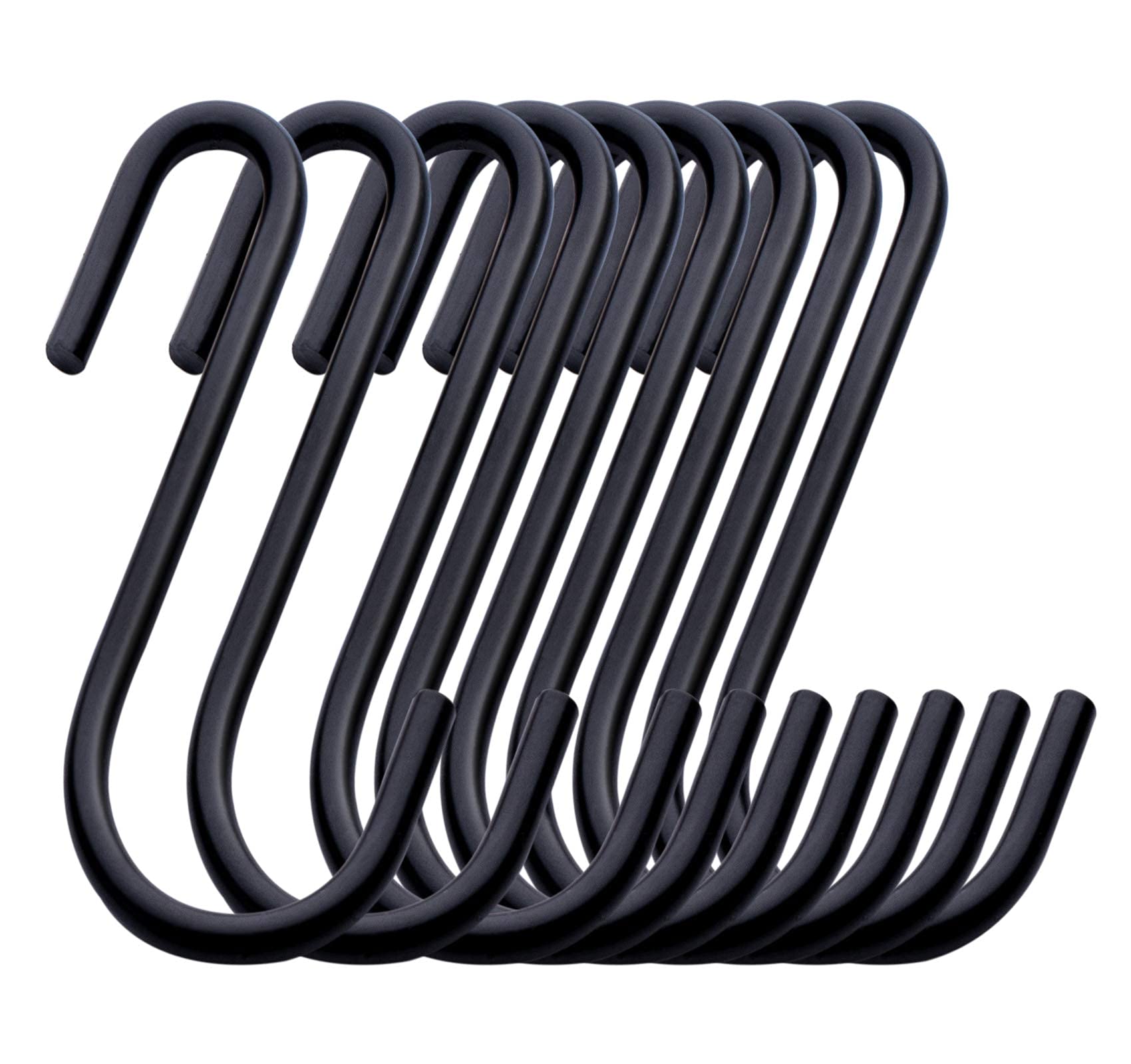 KASTWAVE 30 Pcs S metal hook 21 * 60 MM Hooks Heavy Duty, Pans Pots Hooks Small S Shaped Hangers Hooks for Hanging Kitchenware Pans Pots Utensils Clothes Bags Towels Plants (Matte Finish Black)