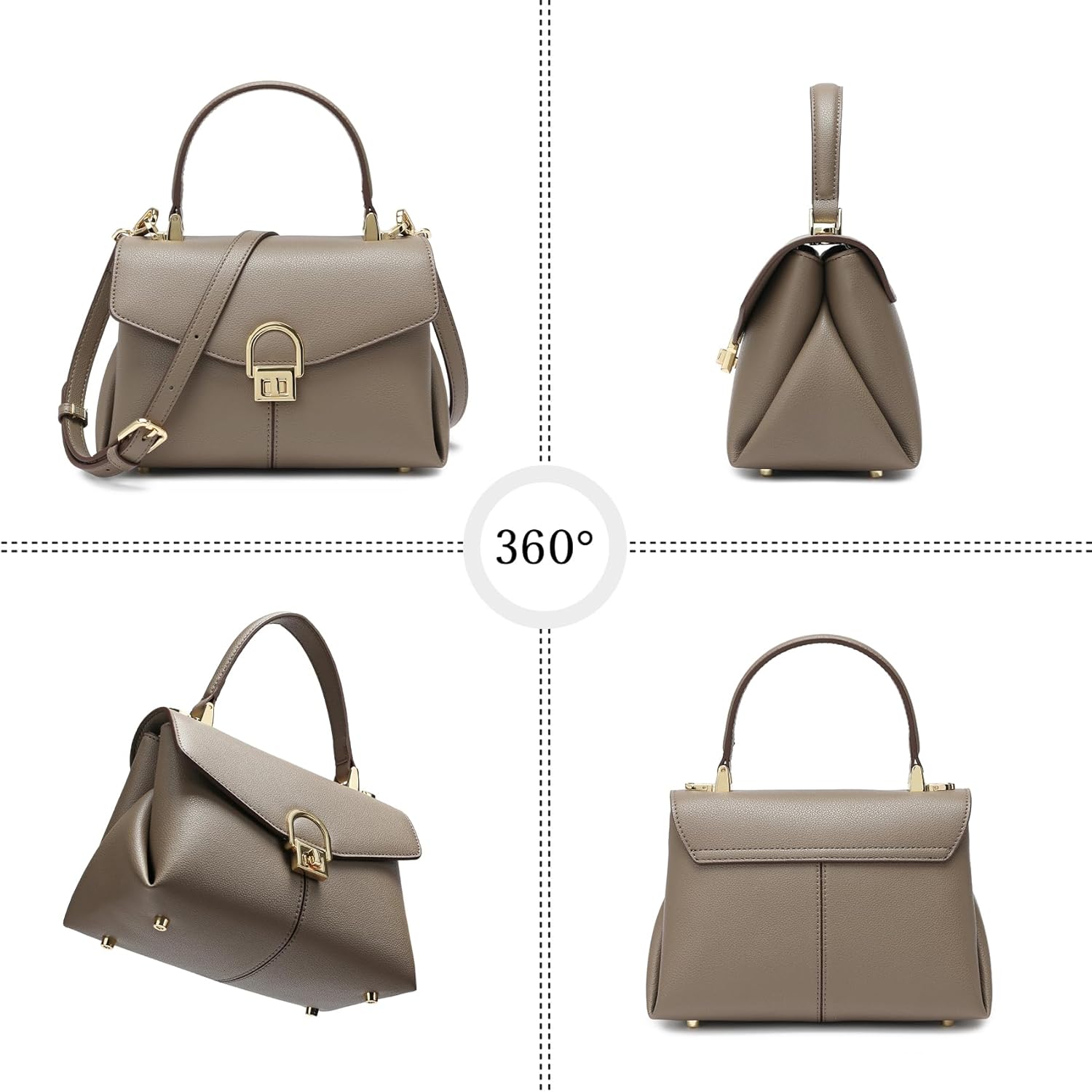 Top Handle Leather Tote Satchel Bag for Women, Ladies Shoulder Purses with Metal Button Lock - Image 3