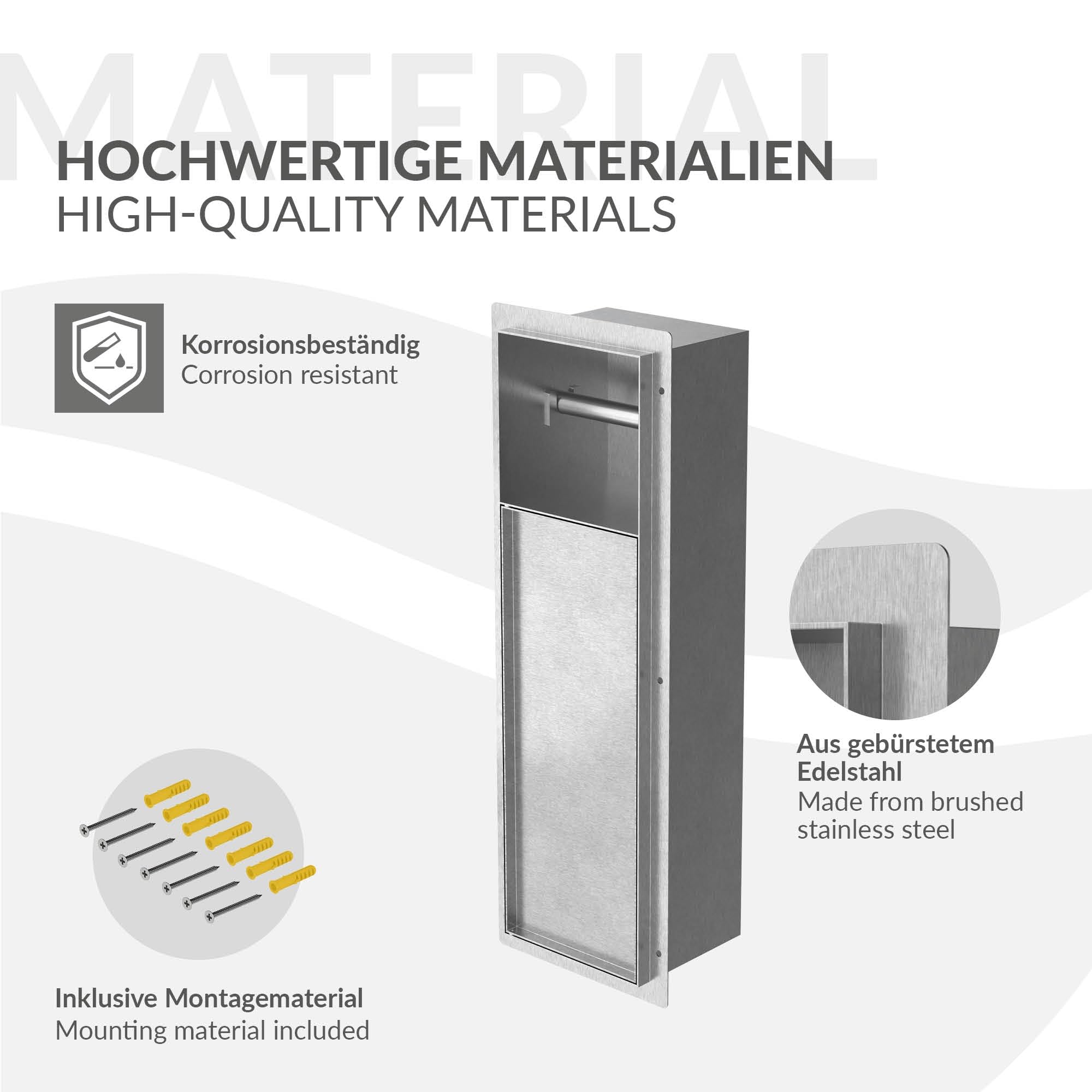 LuxeBath Niche Module Encastré, 60 x 20 x 14 cm, en Acier Argenté, Espace de Rangement à Papier Hygiénique et Porte-Brosses Salle de Bain, avec Support de Rouleau Ouvert, Armoire Murale à Carreler WC
