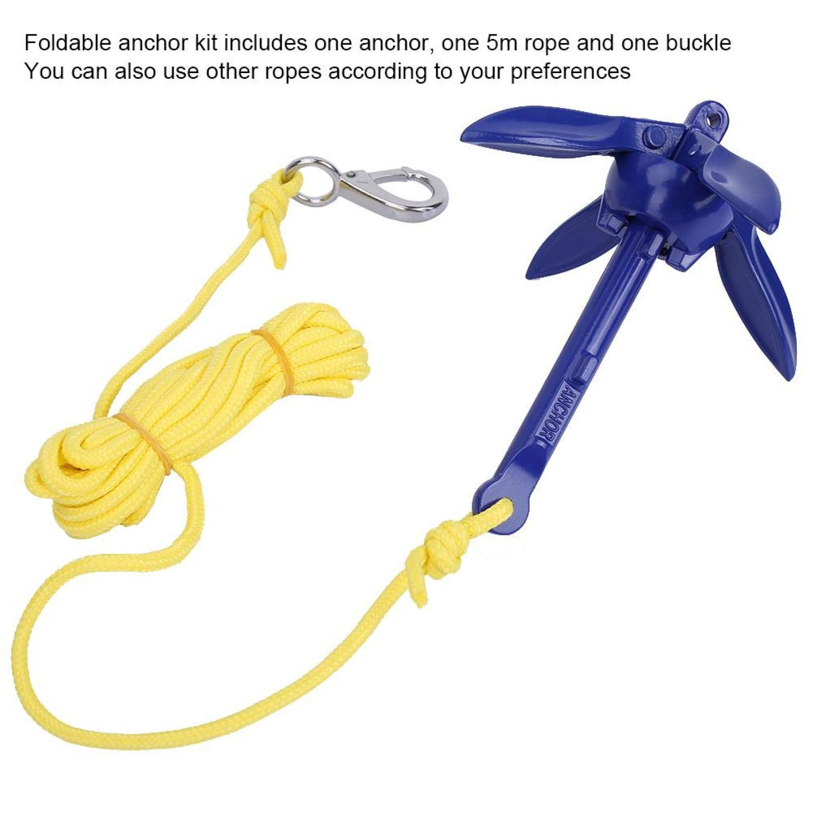Kit di Ancora Barca Kayak Pieghevole, Ancoraggio Rampino Imbarcazioni Durevole Canoa in Alluminio per Gommone Pieghevole Corda Fibbia Accessorio