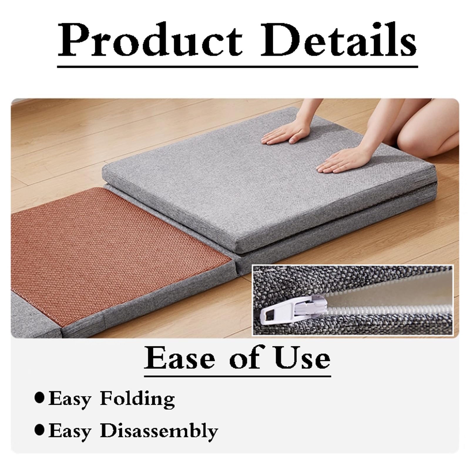 Tatami Tapis japonais pliable antidérapant respirant double face pour chambre à coucher, méditation et salon de thé