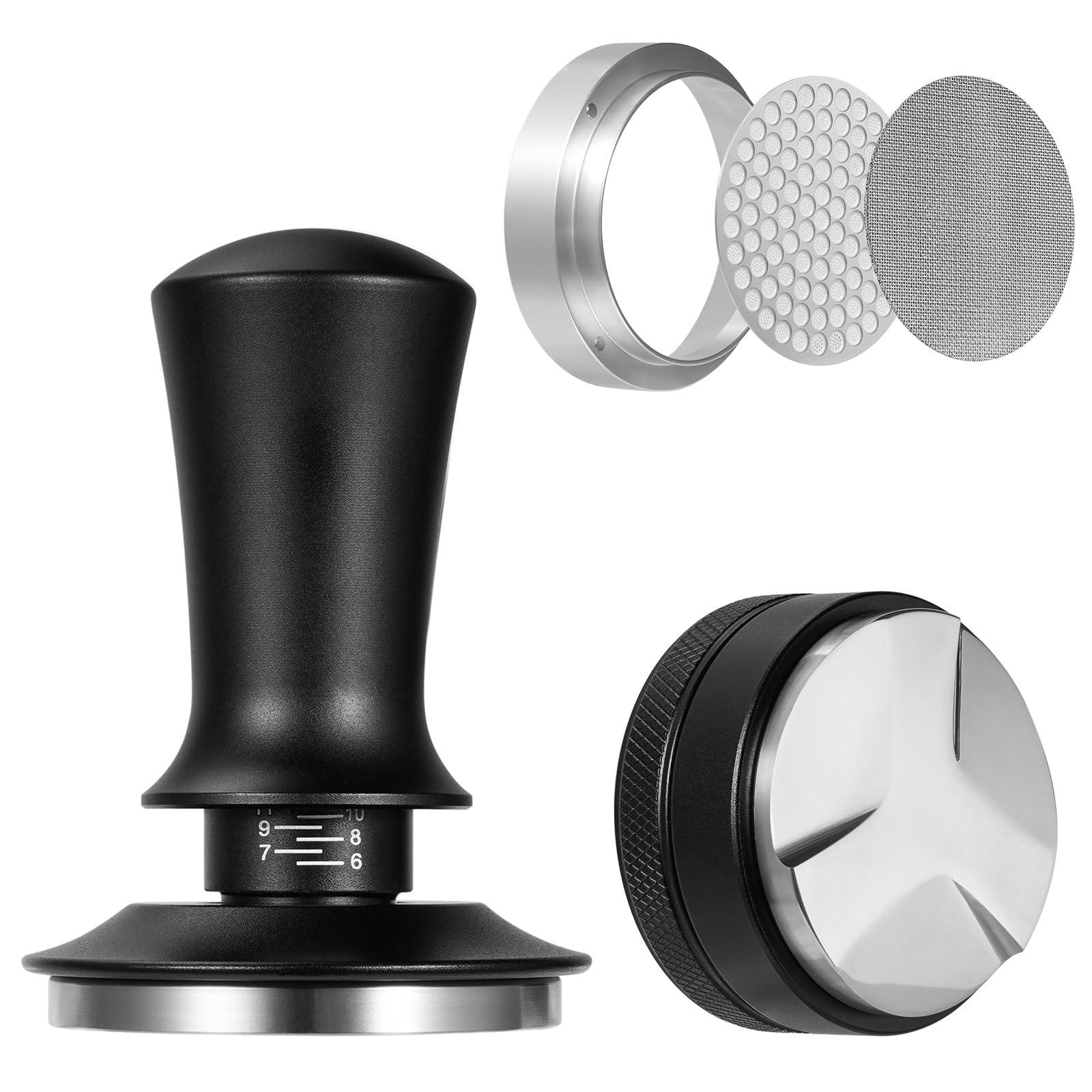 XCSOURCE 58mm Espresso Tamper Set, Spring-loaded Coffee Tamper, Adjustable Depth Espresso Distributor Leveler, Stainless Steel Dosing Funnel Reusable Puck Screen, Fit for 58mm Portafilters