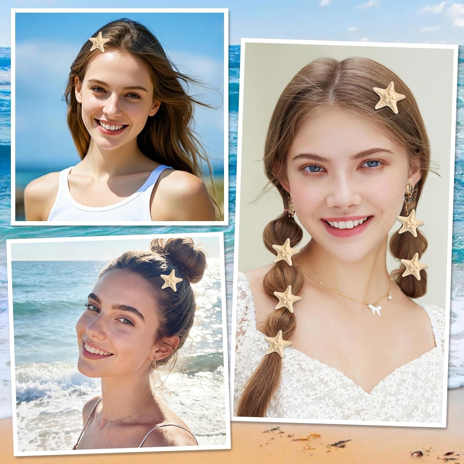10pcs Starfish Hair Clip, Starfish Mermaid Hair Accessories, Beach Shell Hairs Clips for Women and Girls Beach-Themed Party Christmas Decoration Gifts - Image 7