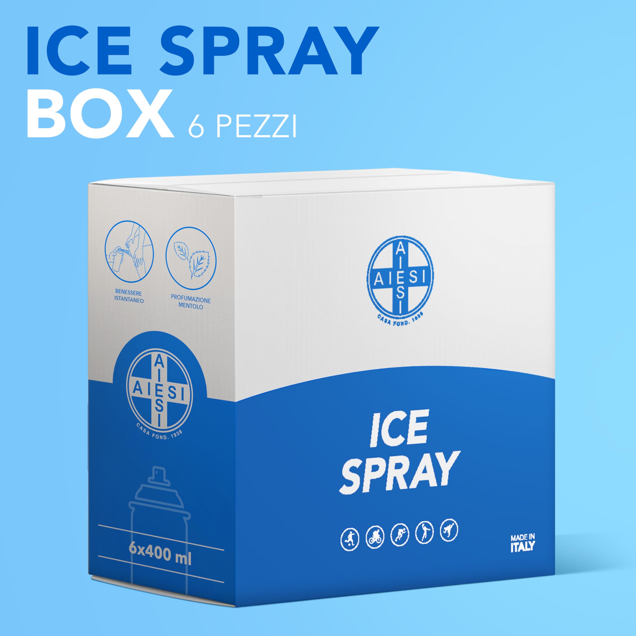 AIESI® Ghiaccio Spray sport (6x400 ml) al mentolo ICE SPRAY, Made in Italy