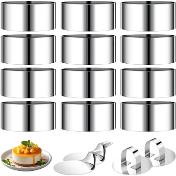 Cozary 12 x Dessert Rings 8 cm with Lid and Base Stainless Steel Baking Accessories for Mousse Cheesecake & More Cake Ring High Small Cake Rings Set Dishwasher Safe Pack of 12