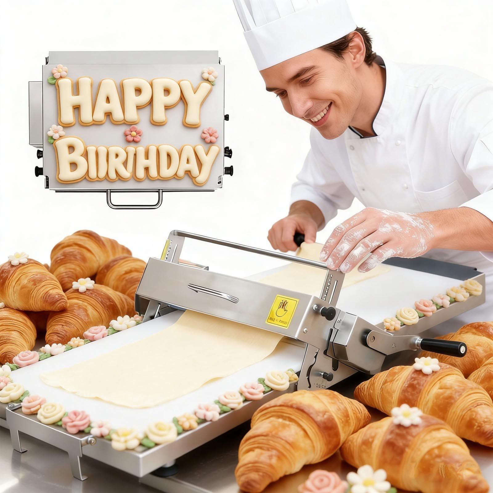 Teigmaschine Aus Edelstahl,Teigroller,Tisch-Teigausrollmaschine,Teigwalze FüR Gewerbe/Haushalt,Upgrade-Optionen: Manuell/Elektrisch FüR BäCkereifondant, Croissants,FesttagsgebäCk B400Manual