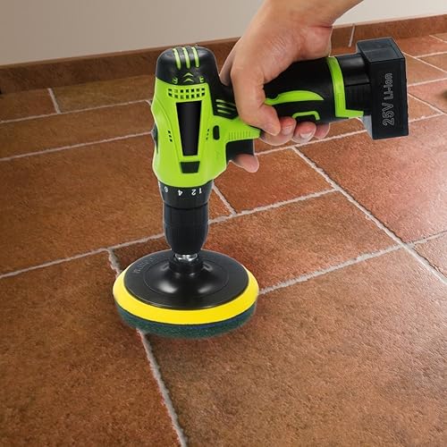 Miniatura 6 de Kichwit Estropajos de azulejos con cepillo de 5 pulgadas, 2 rigidez diferente, soporte de almohadilla de 5 pulgadas con 6 almohadillas de fregar,