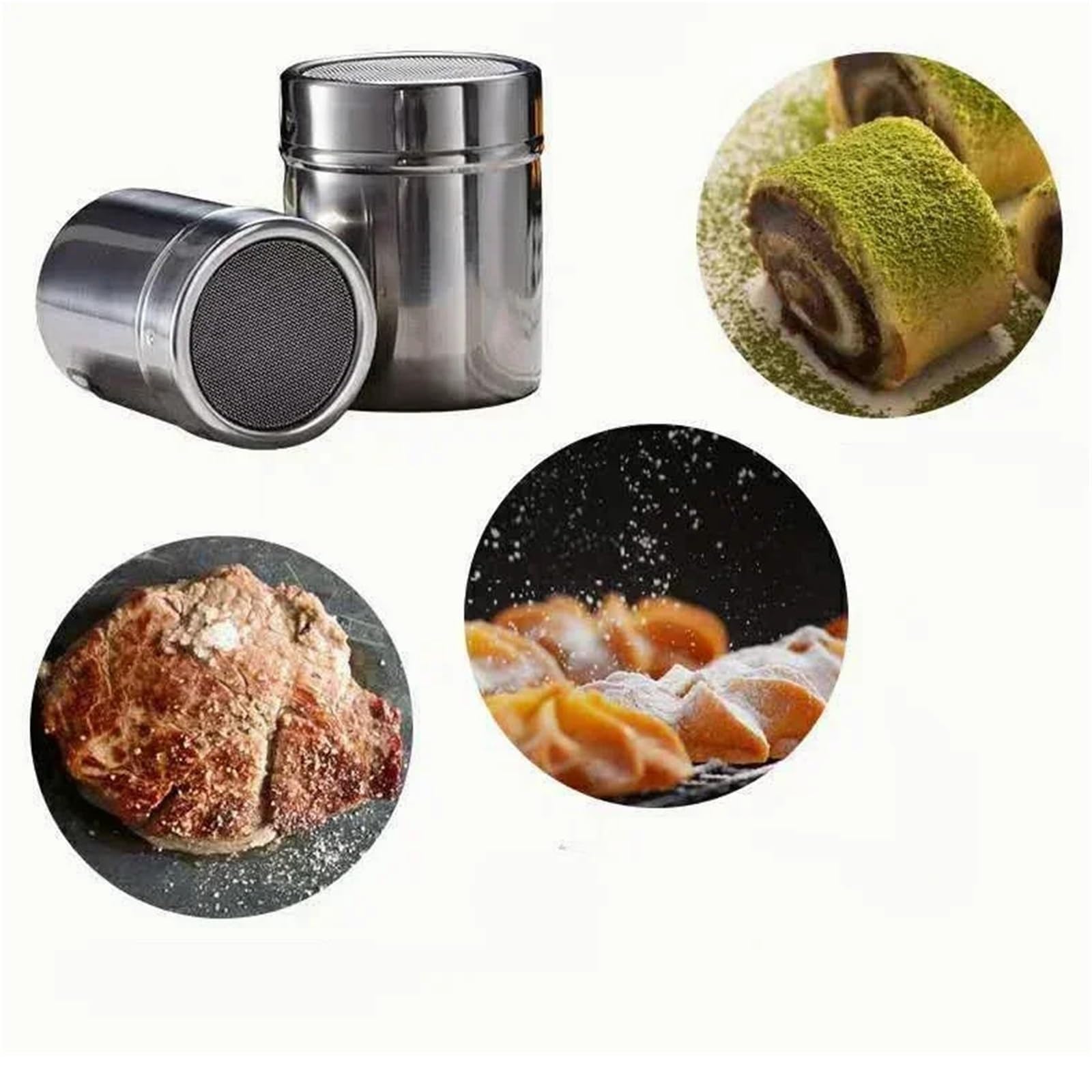 Shaker à chocolat en acier inoxydable 2 pièces pour Farine Fine Sucre