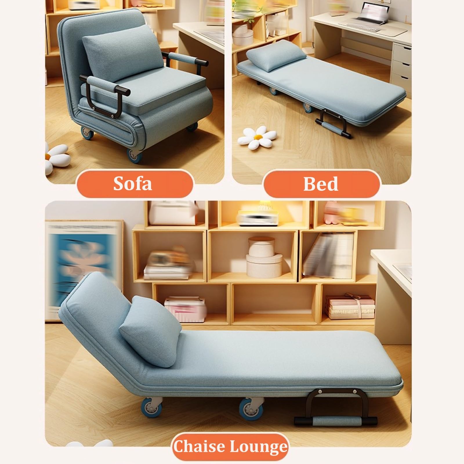 美品★販売期間3月25日まで★狭い部屋に大活躍ソファベッドキャスター付で移動が楽 Amazon｜折りたたみソファベッド 小スペース対応 移動便利キャスター