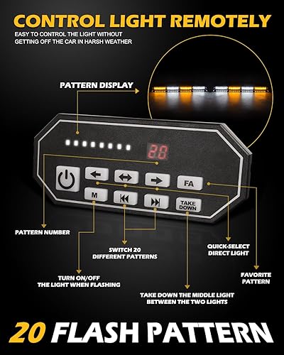 Miniatura 5 de Luces estroboscópicas de emergencia 604N con controlador 2 x 16.8 pulgadas luz de seguridad blanca ámbar con desmontable, 48 LED de seguridad