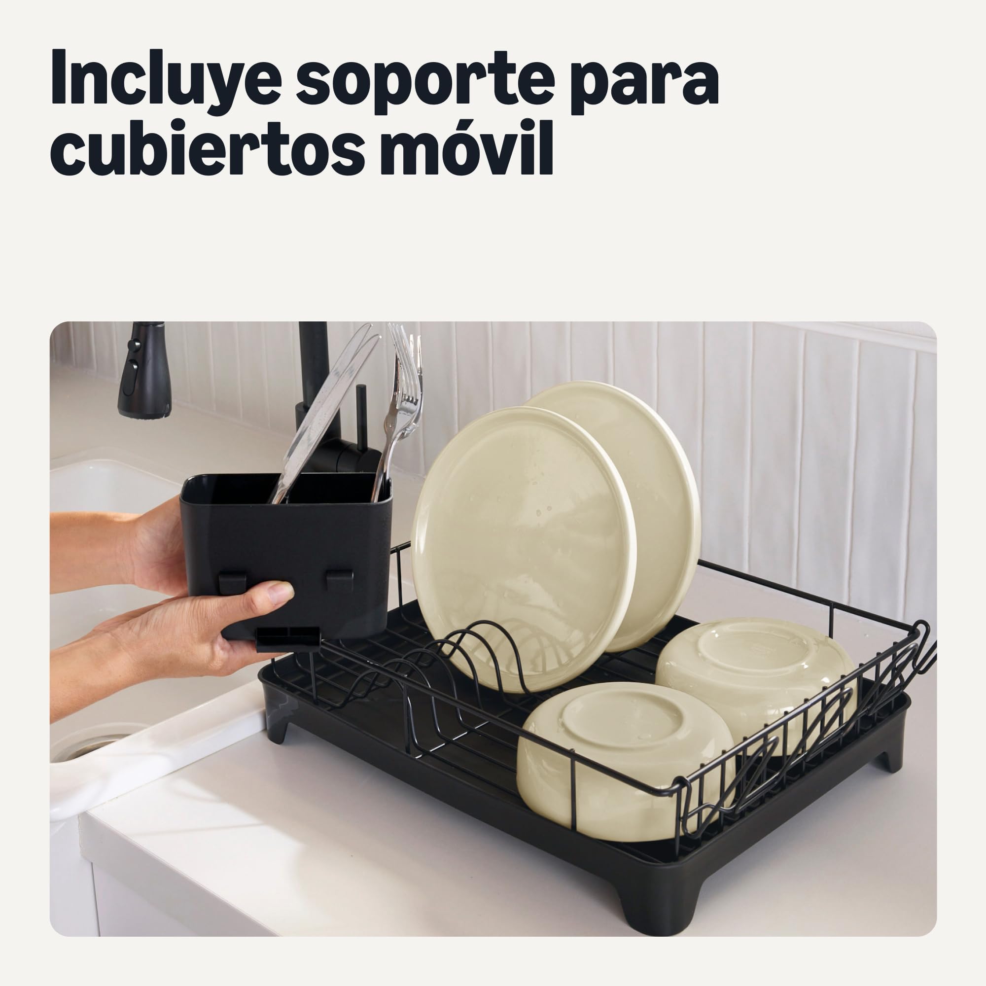 Amazon Basics Escurreplatos, Acero Inoxidable, 38,6cm x 29,5cm x 10,2cm, Negro