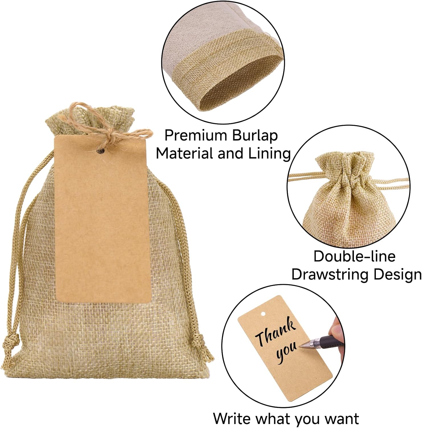 joycraft 24Pcs Burlap Gift Bags - 4x6In Drawstring Linen Pouches with Tags, Small Burlap Favor Bags for Jewelry, Candy, Chocolate, DIY craft image 4