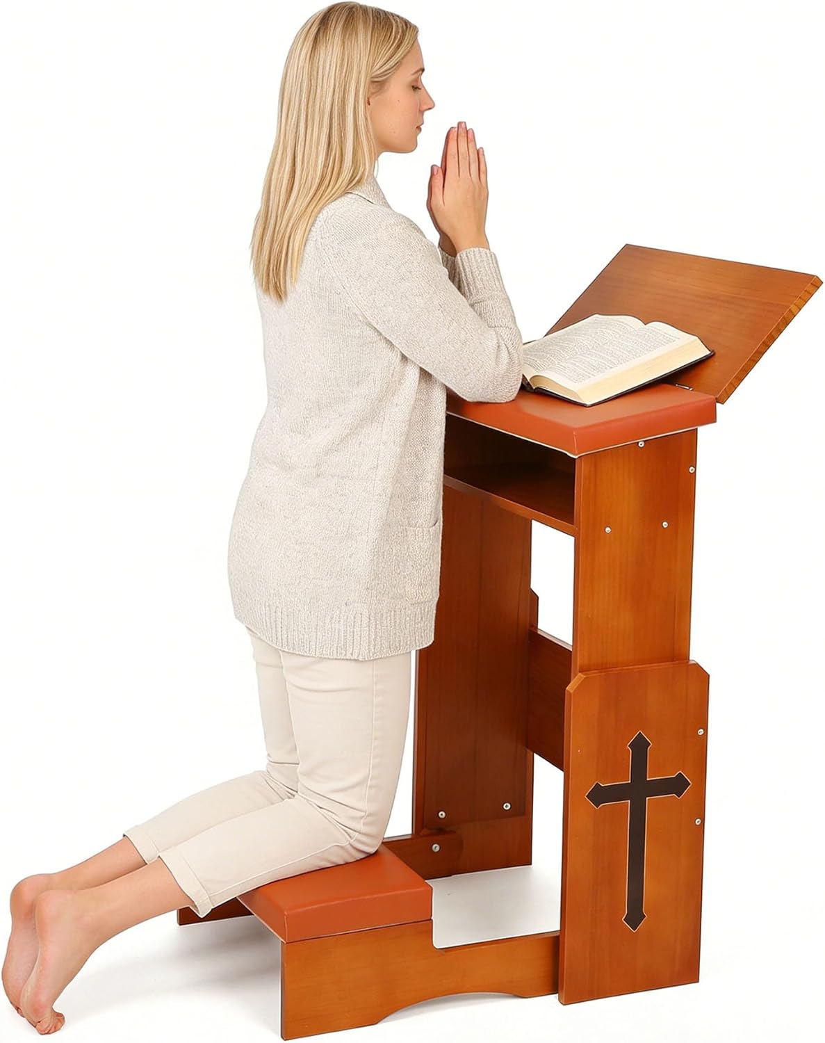 Prayer Kneeler Bench with Book Rest, Adjustable Height Foldable Kneeling Bench with Thick Padding, Portable Prayer Stool for Home, Church and Meditation