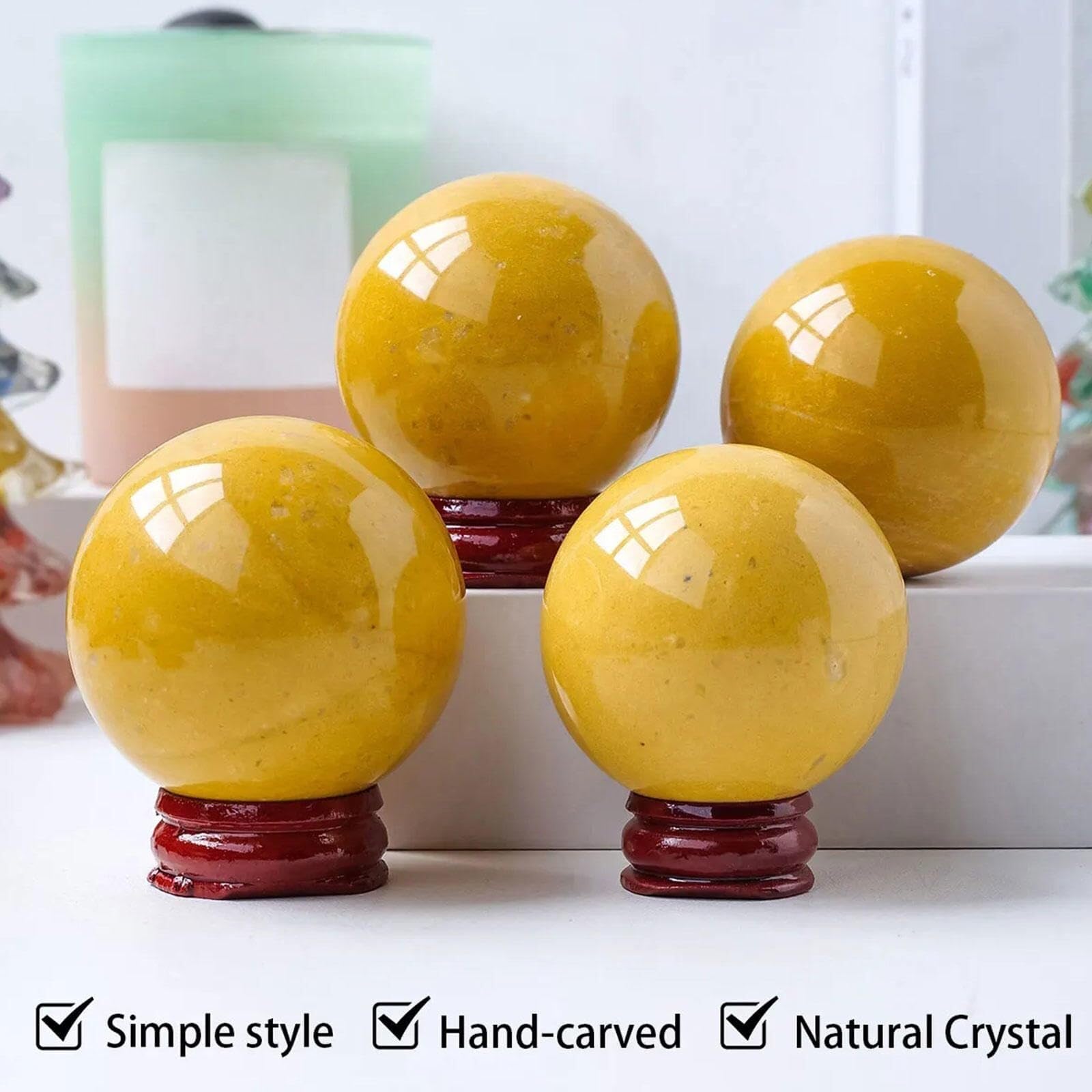 Bola de Cristal de Aventurina Amarilla Natural con Soporte de Madera, Feng Shui Esfera Piedras Preciosas Adornos para Meditación Reiki Terapia de Equilibrio Energético Adivinación(40-50mm)