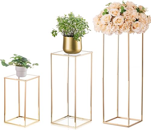 Sziqiqi Centros de mesa de boda para mesas, soporte de flores de metal alto, decoración para bodas, fiestas, jarrones geométricos dorados para
