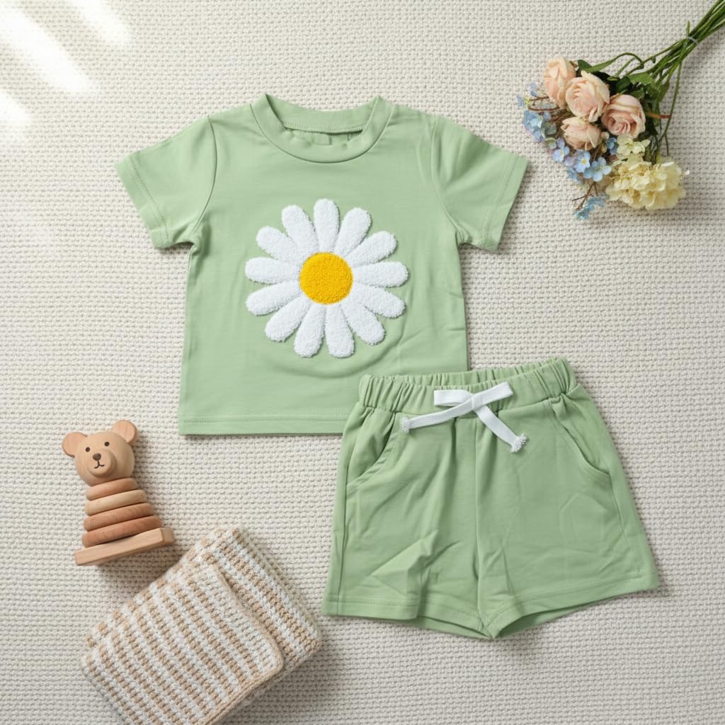 Conjunto de 2 piezas de manga corta para bebé pequeño, suave, transpirable, ligero, bolsillos elásticos para verano, trajes de juego en el parque — view 2