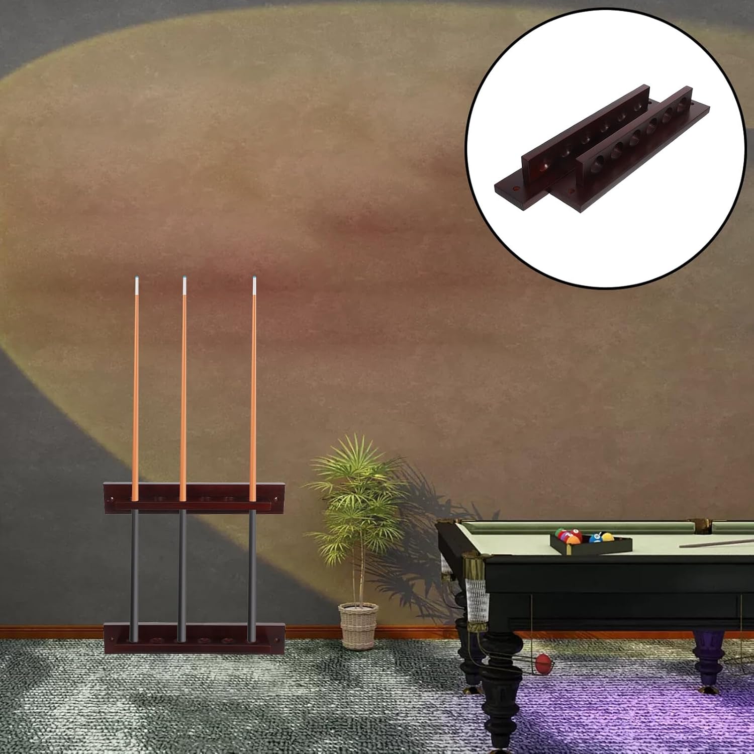 Solid Wood Wall-mounted Billiard Cue Rack 6-hole Pool Stick Holder Wine Red Billiards Cue Storage Organizer for Home and Club