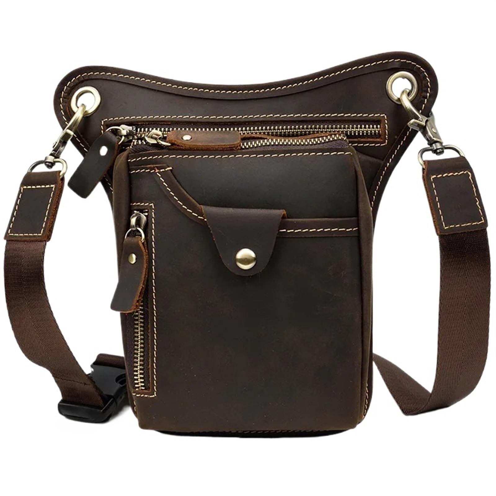 Bolsa de Pierna Bolsa de Pierna Motocicleta Cuero for Hombres Piel Vaca Macho Bolso Hombro pequeño Bolsas for la Cintura multifunción(Color1)