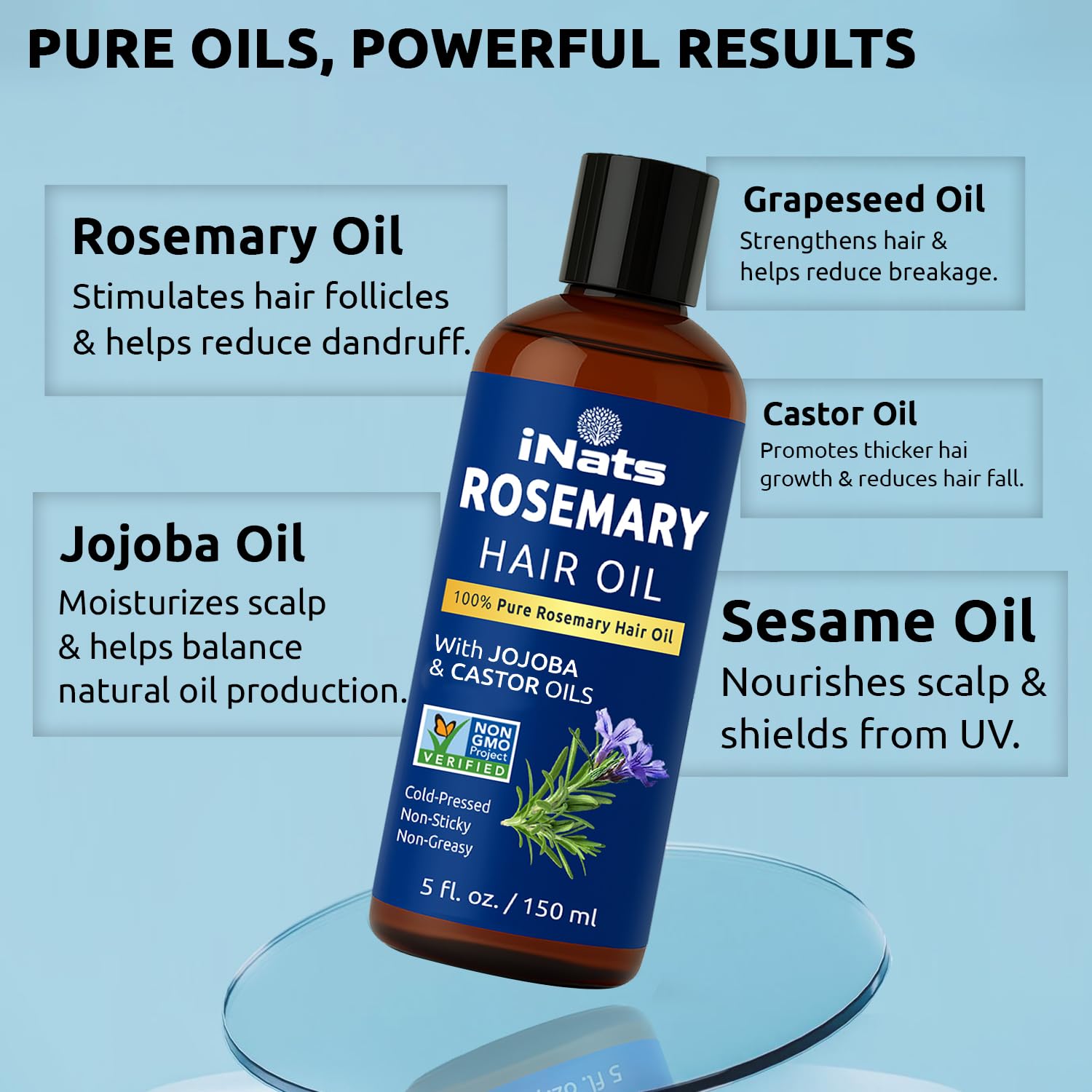 Aceite de romero 100 % puro para el crecimiento del cabello (5.2 onzas líquidas), prensado en frío e infundido natural con biotina, jojoba y aceites de ricino, repara el cabello seco dañado