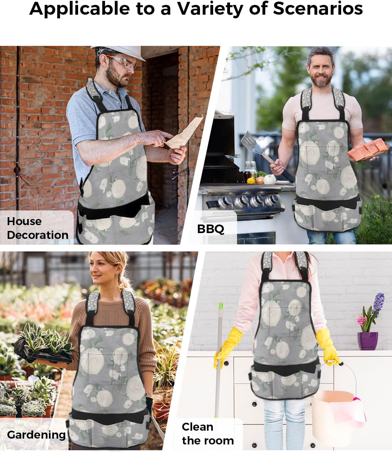 Work Apron for Men Adjustable Woodworking Apron with 16 Pockets Oxford Apron Abstract Colorful Flower Blue Tool Apron