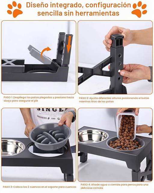 Foto 4 de 7 de TIDEVAN Comedero Elevado para Perros, 4 Altura Ajustable, Extraíble