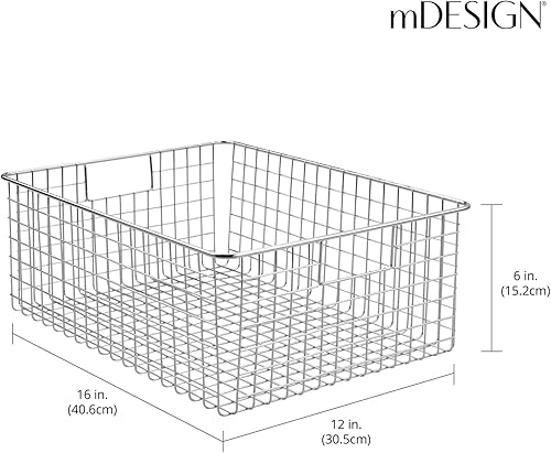 Miniatura 4 de mDesign - Canasta de reja de metal con asas para almanenamiento y organización, Cromado