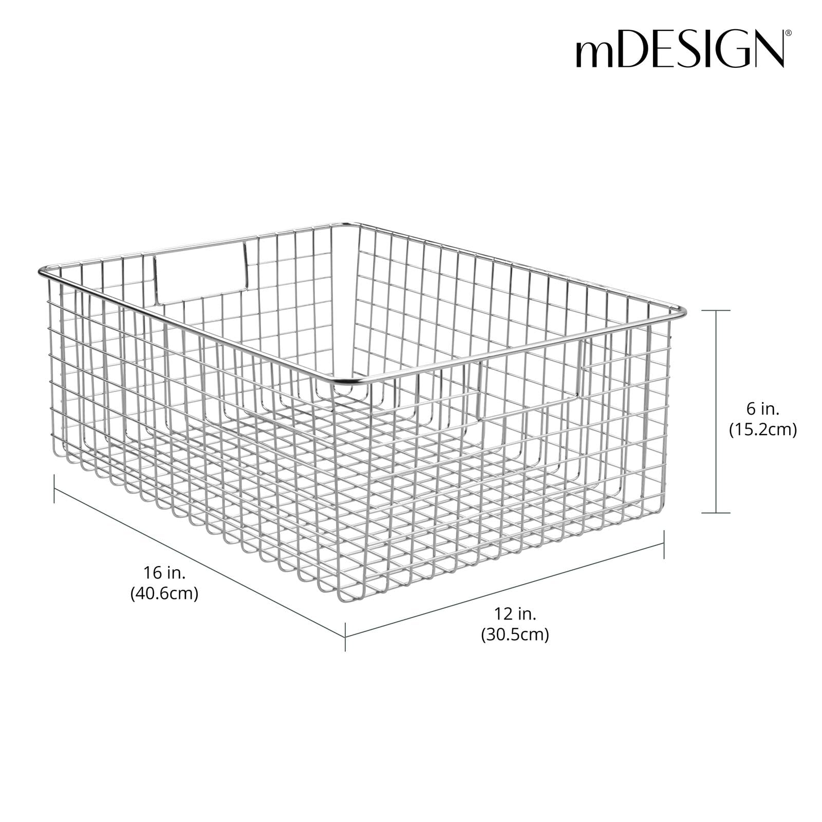 mDesign caja de metal versátil (juego de 2) - cesta de almacenamiento de alambre grande para cocina, despensa, etc. - cesta de metal compacta multiusos con asas - cromo