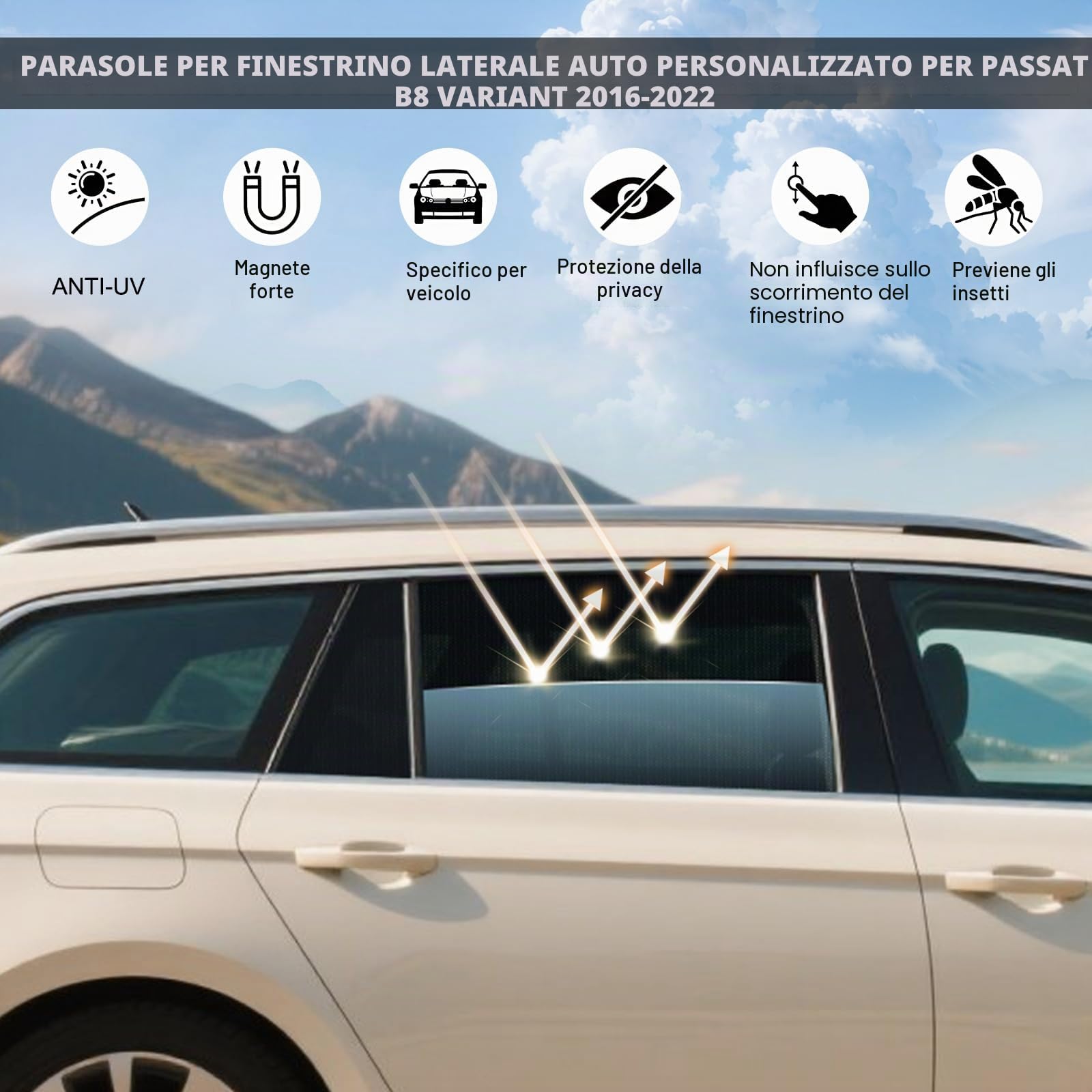 ZATOOTO Parasole Auto Magnetico per VW Passat B8 variant 2016-2022 Finestrini Laterali, Tenda Parasole Pieghevole, Oscurante Privacy, Zanzariera Auto, Protezione Solare, 2 Pezzi