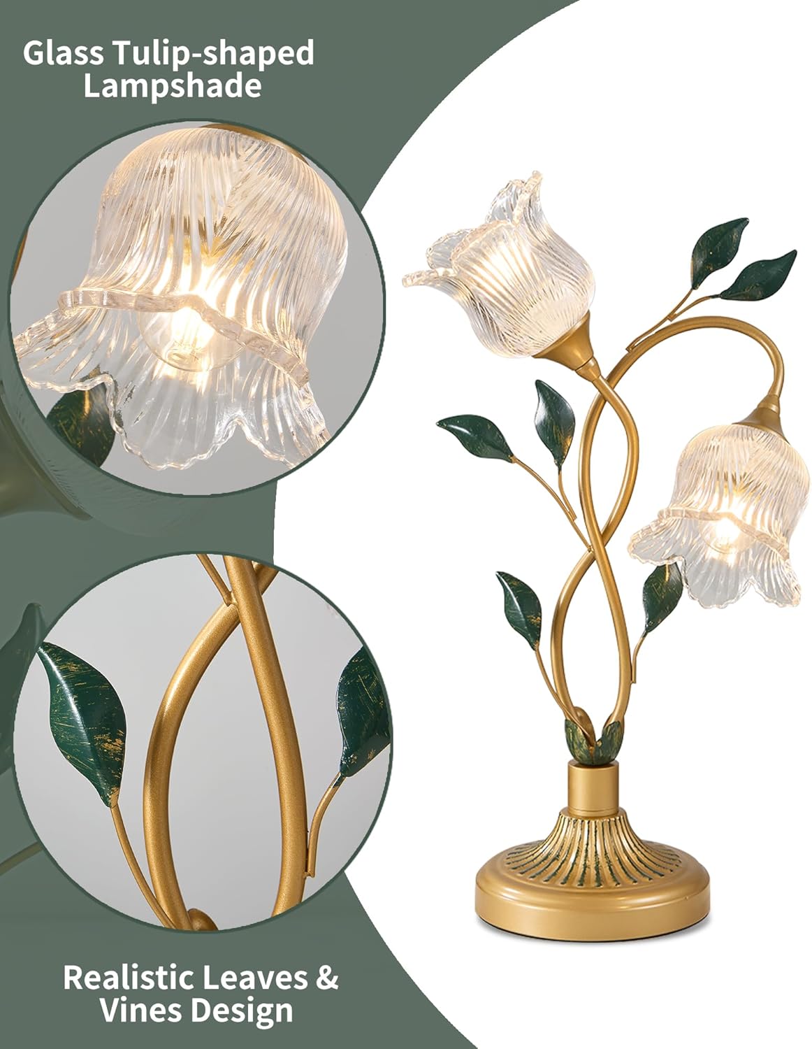 Pretty Lily Desk Lamp, Cute Vintage Retro Small Table Light with Flower & Leaf Design, Unique Decorative Brass Bedside Light for Desktop, Nightstand - Perfect Aesthetic Gift for Women, Girls