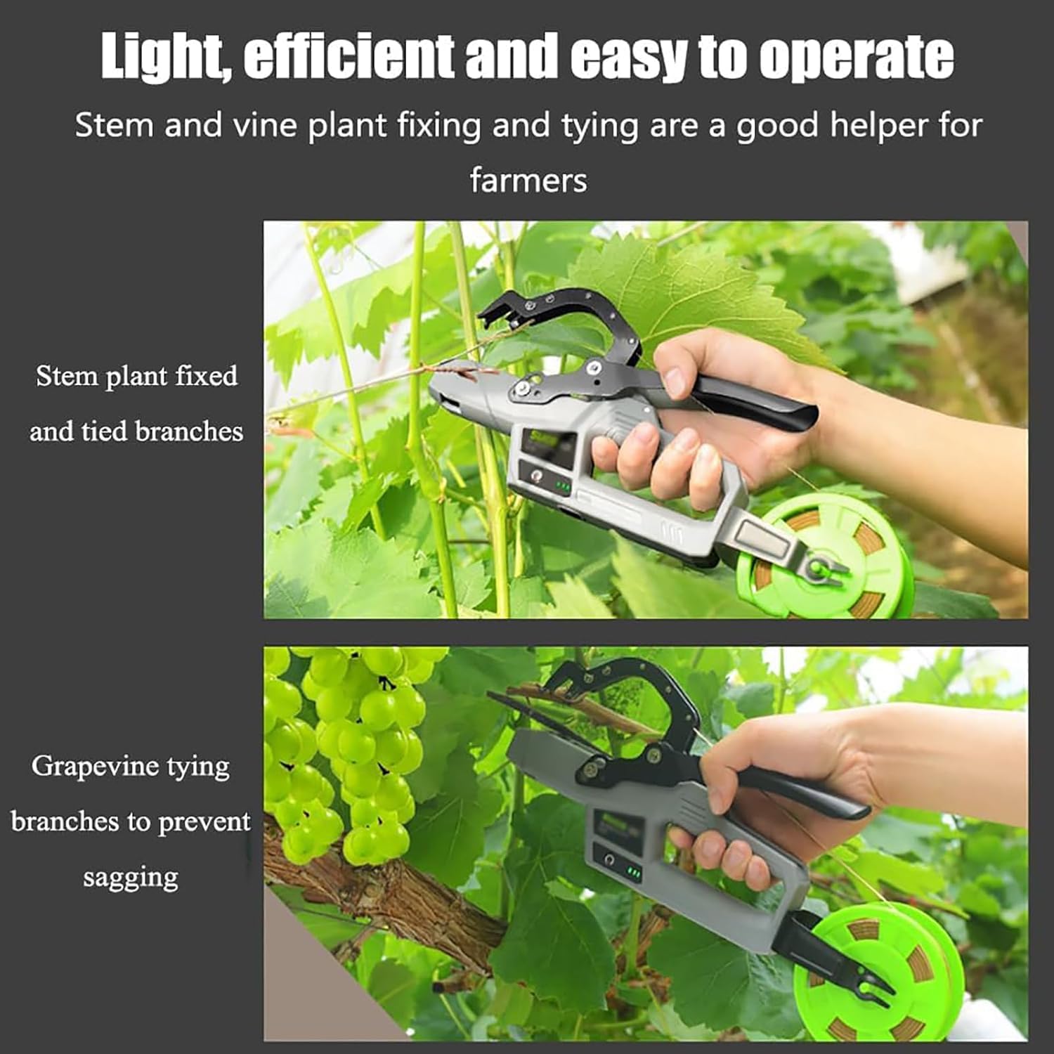 Máquina eléctrica para atar plantas, herramienta portátil de jardín y viñedo, diámetro máximo de encuadernación de 45 mm, para verduras, tomates, uvas, pepinos, flores