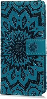Tophung Huawei P20 Lite Case, Premium PU Leather Flip Notebook Wallet Case Sunflower Embossed with Kickstand Credit Card Slot Holder TPU Bumper Folio Protective Cover for Huawei P20 Lite Blue