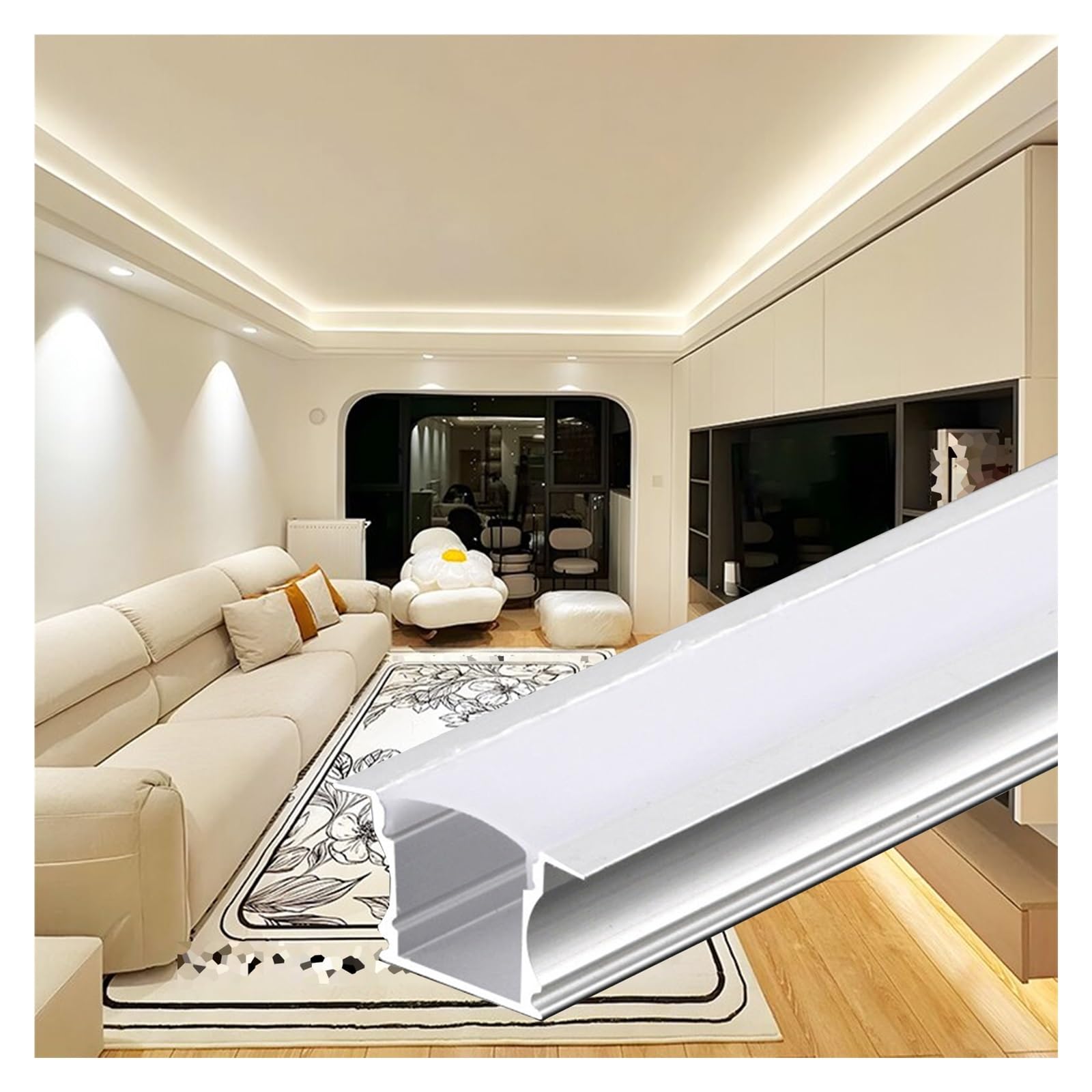 U-förmig LED Aluminiumprofil Mit Diffusor Quadratische Hohlkehle Zierleiste WIGING | Einbausockelleiste, LED-Profil für Gipskarton, abgehängte Decke, Kantenprofil (60 x 35 mm)