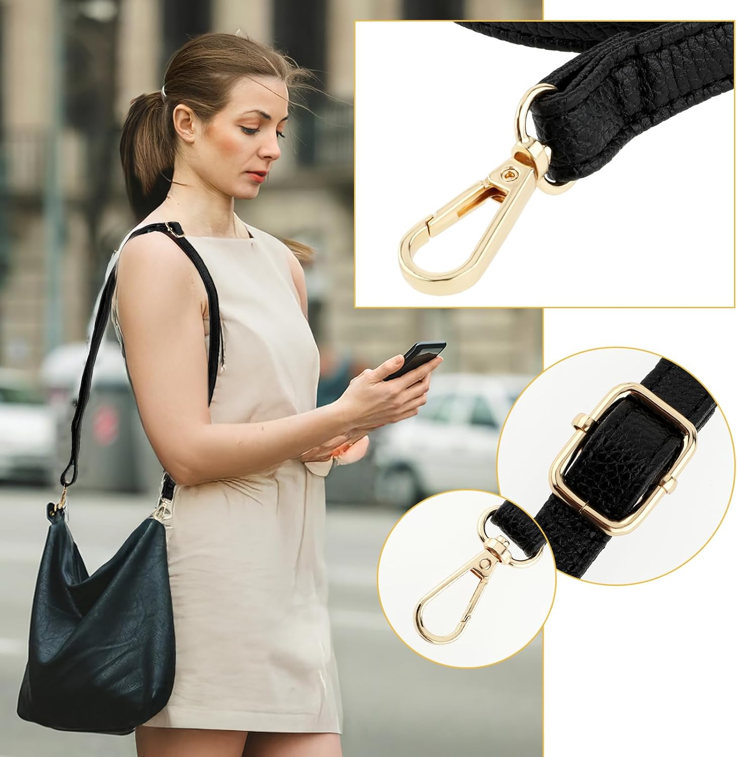 Replacement Purse Straps, Black Leather Purse Straps for Handbags, 33-59 Inch Adjustable Long Soft Slim PU Leather Crossbody Strap - Image 6