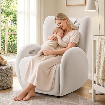 EONIX Stylish Power Glider Rocker Recliner Chair, Dual Motor Independently Controlled Footrest and Backrest, Detachable Headrest, Lazy Boy Recliner Chair for Living Room, SXXY010041, Cream White