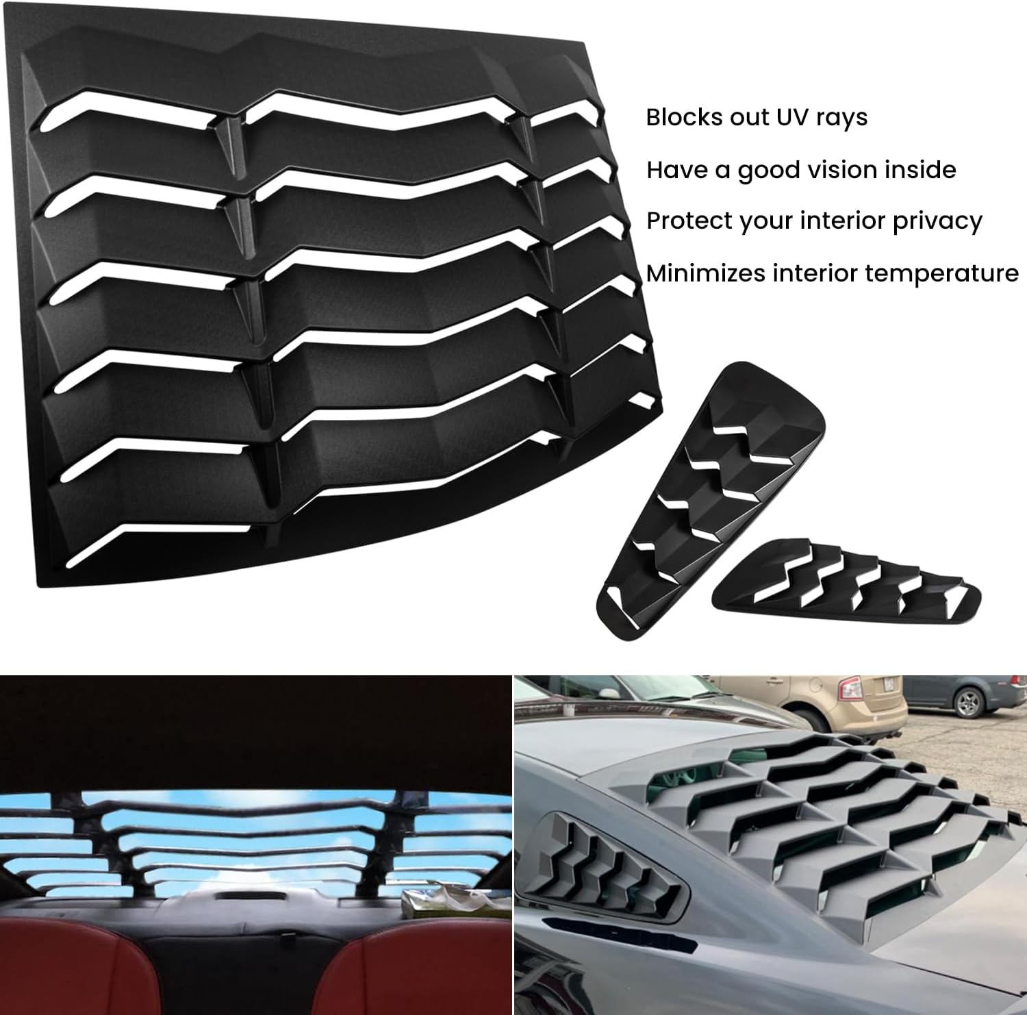 Danti Rear and Side Window Louvers Windshield Sun Shade Cover for Ford Mustang 2005 2006 2007 2008 2009 2010 2011 2012 2013 2014 GT Lambo Style Matte Black